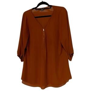 City Chic Amber Blouse with Front Zipper Size S 16 plus 3/4 Sleeves